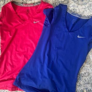 two short sleeve nike pro workout tops